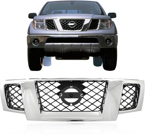 مجموعة الشبكة الأمامية الجديدة غلاف كروم مع ملحق أسود مطلي لاستبدال Nissan Frontier 2009-2020 (6 Cyl 4.0L) مع توفير الشعار يستبدل OE 62310ZL00B | NI1200233 | ريبن070105 in Kuwait