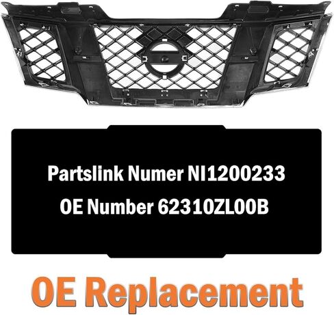مجموعة الشبكة الأمامية الجديدة غلاف كروم مع ملحق أسود مطلي لاستبدال Nissan Frontier 2009-2020 (6 Cyl 4.0L) مع توفير الشعار يستبدل OE 62310ZL00B | NI1200233 | ريبن070105 in Kuwait
