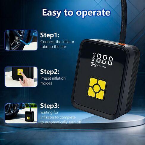 Tire Inflator Portable Air Compressor, Digital Air Pump With Auto Shut Off Electric Air Pump with LED Flashlight & Emergency Power Bank, Fits Car SUV Motorcycle Bicycle Sports Balls in Kuwait