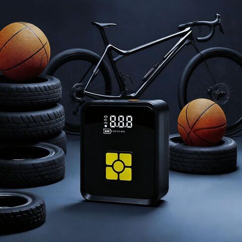 Tire Inflator Portable Air Compressor, Digital Air Pump With Auto Shut Off Electric Air Pump with LED Flashlight & Emergency Power Bank, Fits Car SUV Motorcycle Bicycle Sports Balls in Kuwait