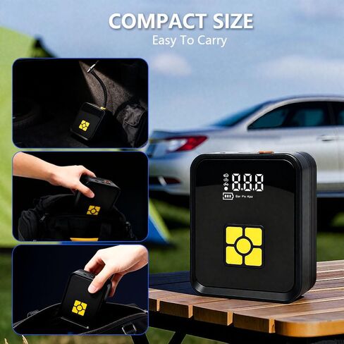 Tire Inflator Portable Air Compressor, Digital Air Pump With Auto Shut Off Electric Air Pump with LED Flashlight & Emergency Power Bank, Fits Car SUV Motorcycle Bicycle Sports Balls in Kuwait