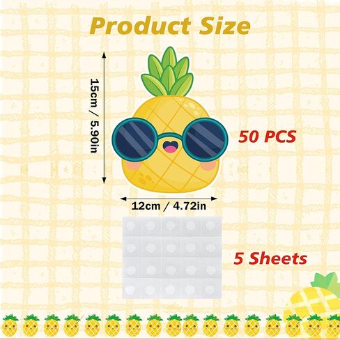 50 PCS Pineapple Cutouts for Bulletin Board Decorations, Cute Summer Pineapple with Sunglasses Paper Cut-Outs for School Classroom Office Teachers Summer Party Supplies Decor, 6 in in Kuwait