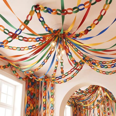 5 Sets Rainbow Crayon Classroom Decor Crayon Paper Chain Garland Crepe Streamers Preschool Kindergarten Classroom DIY Crafts Hanging Decor for Back to School Daycare Playroom in Kuwait