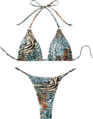 WDIRARA Women's Leopard Zebra Print Bikini Set Halter Tie Side Swimsuit 2 Piece Bathing Suit in Saudi Arabia
