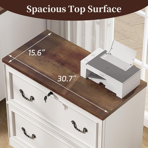 2-Drawer Wood File Cabinet with Lock, Lateral Filing Cabinet for Printer Stand, Home Office File Storage Cabinets for Letter/Legal/A4 Size File Folders, White in Saudi Arabia