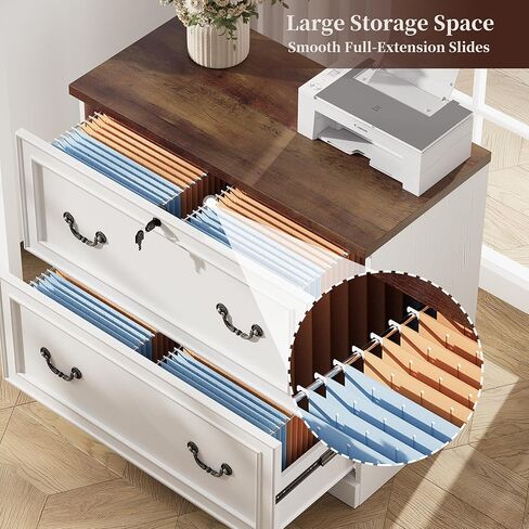 2-Drawer Wood File Cabinet with Lock, Lateral Filing Cabinet for Printer Stand, Home Office File Storage Cabinets for Letter/Legal/A4 Size File Folders, White in Saudi Arabia