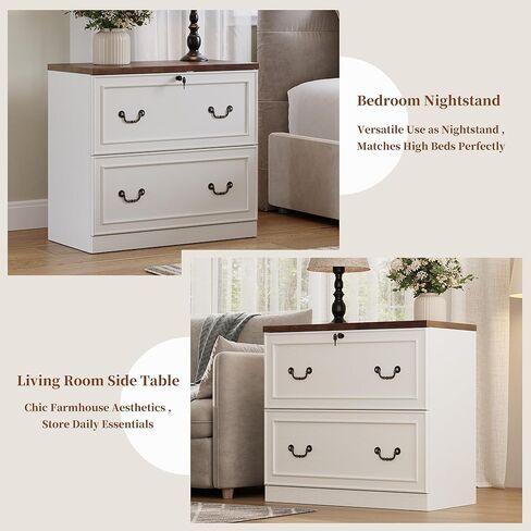 2-Drawer Wood File Cabinet with Lock, Lateral Filing Cabinet for Printer Stand, Home Office File Storage Cabinets for Letter/Legal/A4 Size File Folders, White in Saudi Arabia