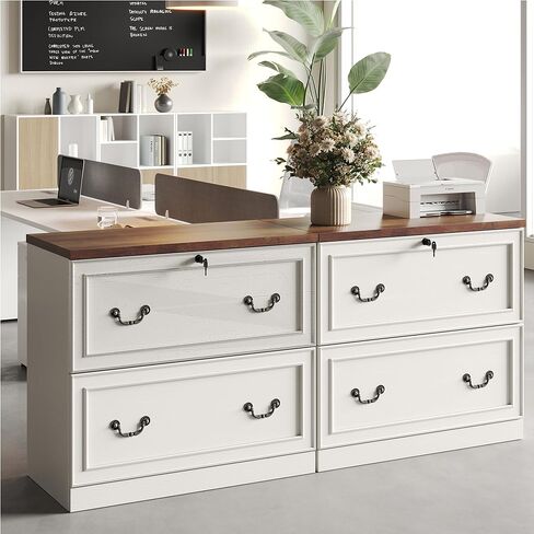 2-Drawer Wood File Cabinet with Lock, Lateral Filing Cabinet for Printer Stand, Home Office File Storage Cabinets for Letter/Legal/A4 Size File Folders, White in Saudi Arabia