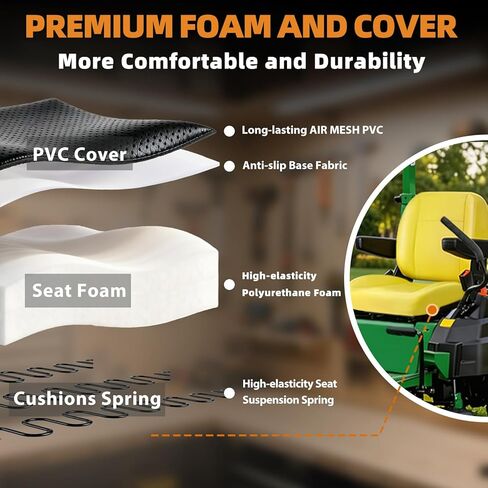 Universal Yellow Tractor Seat,Replacement Zero Turn Mower Seat with Adjustable Armrest, Safety Belt & Micro Switch fits John Deere, Skid Steer, Riding Equipment,Telehandler, Dozer in Kuwait