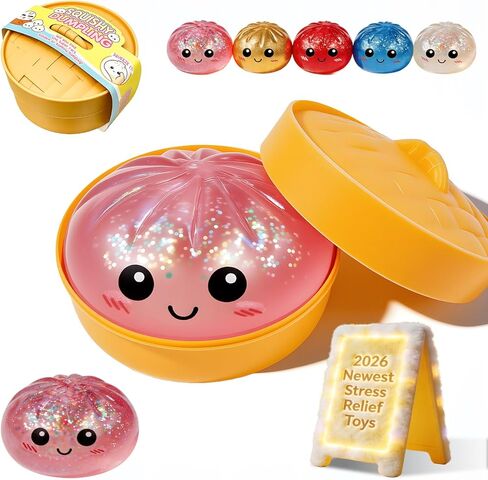 Dumpling Squishy Mystery Box Glitter Gluten Free Wrappers with Steamer Stress Relief Toy Crazy Fun Mini Bao Bun Surprise Squishies Generic Cute Sparkly Anxiety Fidget Blind Glittery in Saudi Arabia