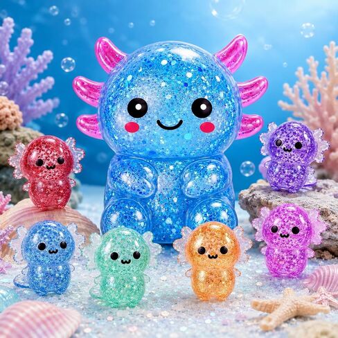 Axolotl Squishy Stress Relief Toy,Glitter Fidget Squishy Toys Cute Stretchy Stress Ball for Kids Adults, Axolotls Squishies Birthday Party Favors Classroom Gifts in Saudi Arabia