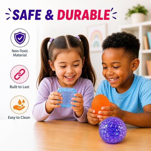 J’Adore 3 Pack Squishy Toys for Kids, Sensory Stress Relief Toys Set, Fun Cube, Gum Droppable & Spiky Orb, Soft Squeeze Fidget Toys for Toddlers Ages 3+, Party Favors & Gifts in Kuwait