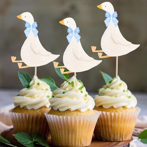 30 Pcs Silly Goose Cupcake Toppers Birthday White Goose Baby Shower Theme Decorations Party Supplies for Cake Decorations Birthday Party Supplies in Saudi Arabia