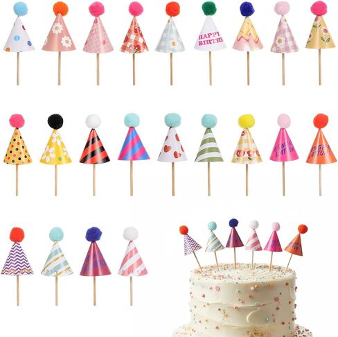 22 Pcs Party Hat Cupcake Toppers, Mini Cupcake Birthday Decorations for Baby Shower, Wedding, and Festival Celebrations, DIY Birthday Hats Cup Cake Toppers Dessert Decoration in Saudi Arabia