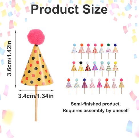 22 Pcs Party Hat Cupcake Toppers, Mini Cupcake Birthday Decorations for Baby Shower, Wedding, and Festival Celebrations, DIY Birthday Hats Cup Cake Toppers Dessert Decoration in Saudi Arabia