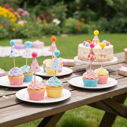 22 Pcs Party Hat Cupcake Toppers, Mini Cupcake Birthday Decorations for Baby Shower, Wedding, and Festival Celebrations, DIY Birthday Hats Cup Cake Toppers Dessert Decoration in Saudi Arabia