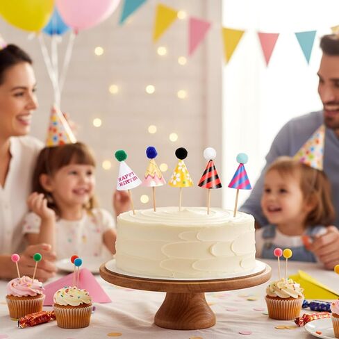 22 Pcs Party Hat Cupcake Toppers, Mini Cupcake Birthday Decorations for Baby Shower, Wedding, and Festival Celebrations, DIY Birthday Hats Cup Cake Toppers Dessert Decoration in Saudi Arabia