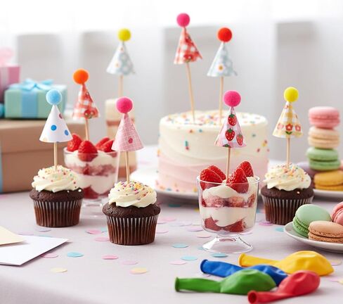 22 Pcs Party Hat Cupcake Toppers, Mini Cupcake Birthday Decorations for Baby Shower, Wedding, and Festival Celebrations, DIY Birthday Hats Cup Cake Toppers Dessert Decoration in Saudi Arabia
