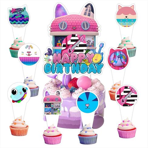 25pcs Cartoon G-B Birthday Decorations with 24pcs Cupcake Toppers, 1pcs Cake Topper for Birthday Party Supplies. in Saudi Arabia