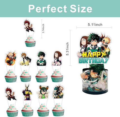 25pcs Cartoon For Academia of My Hero Birthday Decorations with 24pcs Cupcake Toppers,1pcs Cake Topper for Birthday Party Supplies. in Saudi Arabia