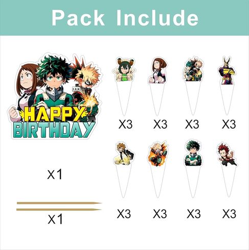 25pcs Cartoon For Academia of My Hero Birthday Decorations with 24pcs Cupcake Toppers,1pcs Cake Topper for Birthday Party Supplies. in Saudi Arabia