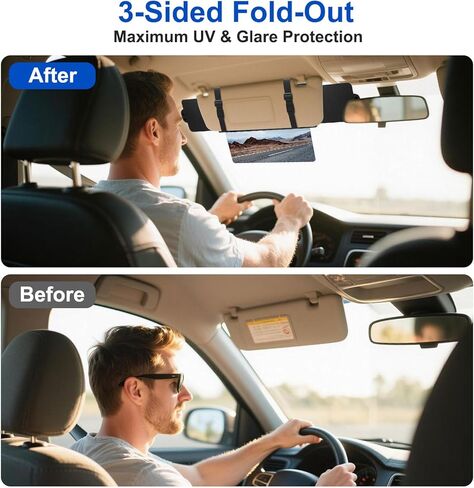 Linkstyle Sun Visor Extender for Car, 3-Sided Expandable Anti-Glare Car Visor Extender, PU Leather Polarized Sun Blocker Extension with PC Lenses for UV Cars SUVs Vans Taxis in Kuwait