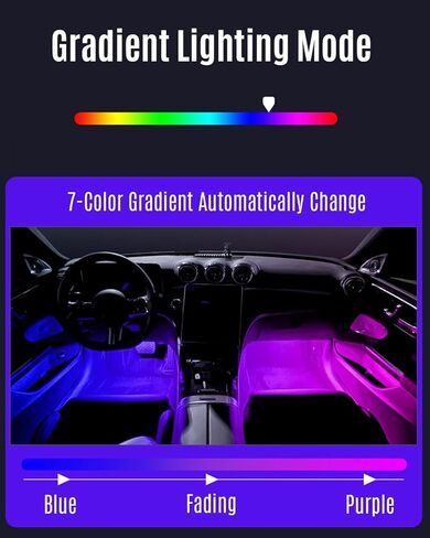 أضواء نيون داخلية للسيارة بـ 7 ألوان، ضوء LED قابل للشحن عبر USB للسيارات، ضوء قبة مغناطيسي، ضوء للقدمين للسيارات، إضاءة وحدة تحكم مركزية داخلية للتنفس RGB، قطعتان in Kuwait