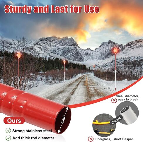 Driveway Markers, 8 Pack 48" Fiberglass Driveway Reflectors on Poles for Driveway Entrance Heavy Duty, Double Side Reflex, Red and White Alternating Thickened Metal Reflective Snow Stakes in Saudi Arabia