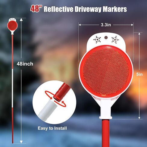 Driveway Markers, 8 Pack 48" Fiberglass Driveway Reflectors on Poles for Driveway Entrance Heavy Duty, Double Side Reflex, Red and White Alternating Thickened Metal Reflective Snow Stakes in Saudi Arabia