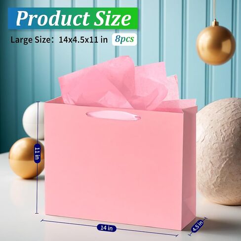 WrapNGo 8 PCS Gift Bags with 16 Tissues 8 Colors Party Favor Bags with Handles 14x4.5x11 Inch Goodie Bags for Valentine's Day, Party,Birthday,Baby Shower,Wedding, School Supplies and Gifts in Kuwait