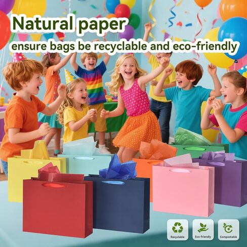 WrapNGo 8 PCS Gift Bags with 16 Tissues 8 Colors Party Favor Bags with Handles 14x4.5x11 Inch Goodie Bags for Valentine's Day, Party,Birthday,Baby Shower,Wedding, School Supplies and Gifts in Kuwait