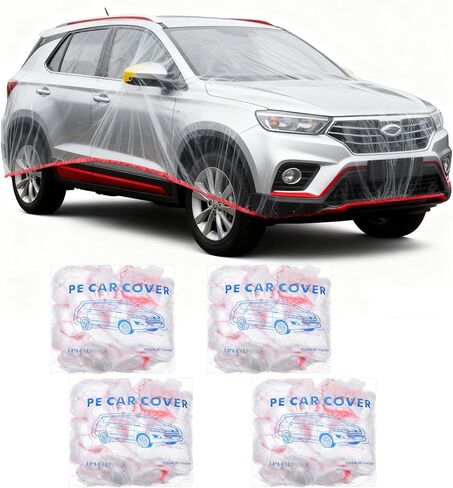 أغطية سيارة للاستعمال مرة واحدة، 4 قطع، غطاء سيارة من البلاستيك الشفاف لسيارة سيدان SUV، حماية خارجية مقاومة للماء من الغبار والثلج، مقاس 21.7 × 12.5 قدم لكل منها in Kuwait
