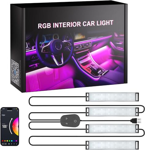LED Lights for Car Interior 2-Line Inside Cool Accessories Decorations with App and Control Box, Color Changing Footwell Lighting for Cars, Truck, USB DC 5V in Saudi Arabia