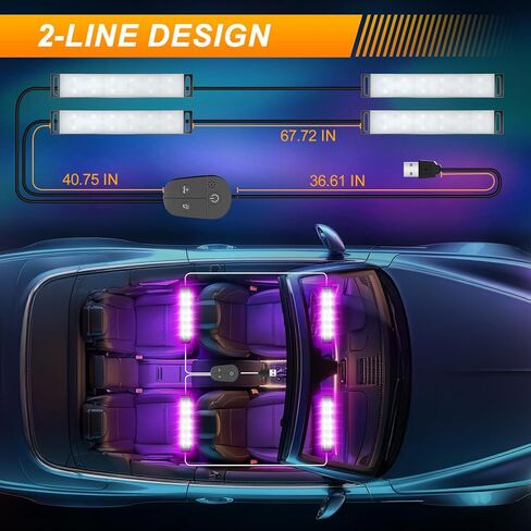 LED Lights for Car Interior 2-Line Inside Cool Accessories Decorations with App and Control Box, Color Changing Footwell Lighting for Cars, Truck, USB DC 5V in Saudi Arabia