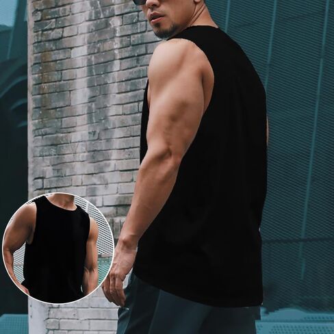 Men's Sleeveless Vest T-Shirt Top Loose Version Cotton Sweat Vest, Black in Saudi Arabia