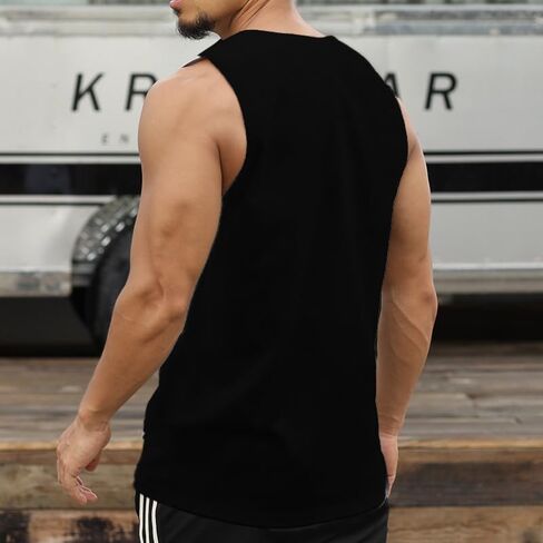 Men's Sleeveless Vest T-Shirt Top Loose Version Cotton Sweat Vest, Black in Saudi Arabia