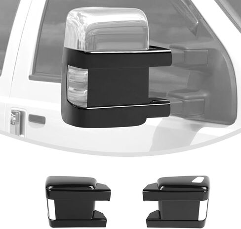 أغطية مرايا جانبية للسائق والراكب من Linskip لسيارة Ford F250 F350 F450 F550 2008-2016، أغطية إطار مرآة نصف سحب علوية للخدمة الفائقة (أسود) in Kuwait