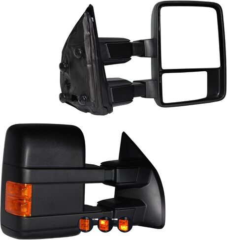 مرايا السحب AERDM متوافقة مع 1999-2016 Ford F250 F350 F450 F550 المرايا الجانبية فائقة التحمل مع ضوء إشارة الانعطاف الكهرماني مجموعة زوج تلسكوبي زجاجي قابل للتعديل بشكل أسود LH RH in Kuwait