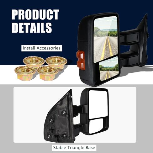 مرايا السحب AERDM متوافقة مع 1999-2016 Ford F250 F350 F450 F550 المرايا الجانبية فائقة التحمل مع ضوء إشارة الانعطاف الكهرماني مجموعة زوج تلسكوبي زجاجي قابل للتعديل بشكل أسود LH RH in Kuwait