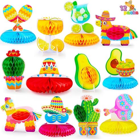 JOYIN 12 PCs Cinco De Mayo Fiesta Honeycomb Cactus Table Centerpiece, Party Decoration for Fun Fiesta Taco Party Supplies, Luau Event Photo Props, Mexican Theme for Carnivals Festivals in Kuwait