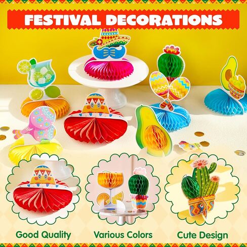 JOYIN 12 PCs Cinco De Mayo Fiesta Honeycomb Cactus Table Centerpiece, Party Decoration for Fun Fiesta Taco Party Supplies, Luau Event Photo Props, Mexican Theme for Carnivals Festivals in Kuwait