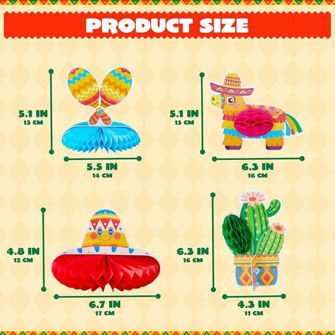 JOYIN 12 PCs Cinco De Mayo Fiesta Honeycomb Cactus Table Centerpiece, Party Decoration for Fun Fiesta Taco Party Supplies, Luau Event Photo Props, Mexican Theme for Carnivals Festivals in Kuwait