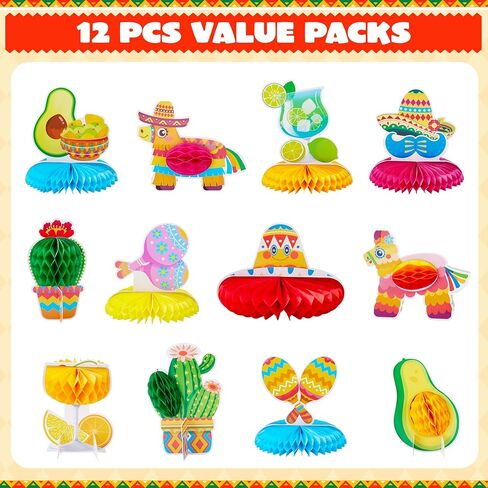JOYIN 12 PCs Cinco De Mayo Fiesta Honeycomb Cactus Table Centerpiece, Party Decoration for Fun Fiesta Taco Party Supplies, Luau Event Photo Props, Mexican Theme for Carnivals Festivals in Kuwait