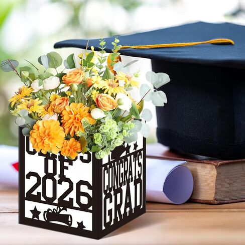 4 Pack 7x7x7.5 Inches Black and White Graduation Centerpiece Boxes with Laser-Cut 'Congrats Grad Class of 2026' Lettering, Perfect for Grad Party Favors, Flower Arrangements and Table Decorations in Kuwait