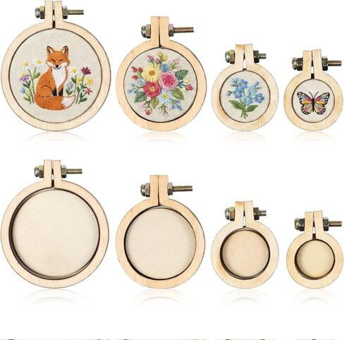 8 Sets Mini Embroidery Hoops Round Wooden Small Embroidery Hoops Cross Stitch Ring Frame for DIY Pendants Ornaments Crafts in Kuwait