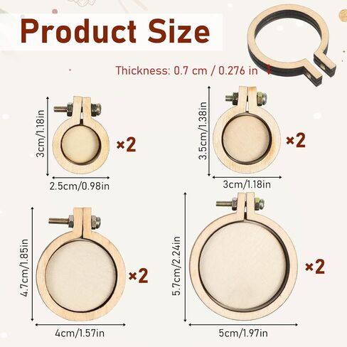 8 Sets Mini Embroidery Hoops Round Wooden Small Embroidery Hoops Cross Stitch Ring Frame for DIY Pendants Ornaments Crafts in Kuwait