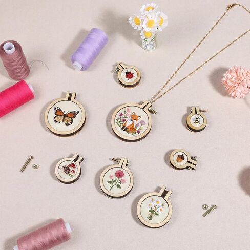 8 Sets Mini Embroidery Hoops Round Wooden Small Embroidery Hoops Cross Stitch Ring Frame for DIY Pendants Ornaments Crafts in Kuwait