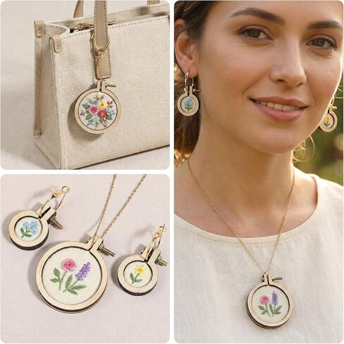8 Sets Mini Embroidery Hoops Round Wooden Small Embroidery Hoops Cross Stitch Ring Frame for DIY Pendants Ornaments Crafts in Kuwait