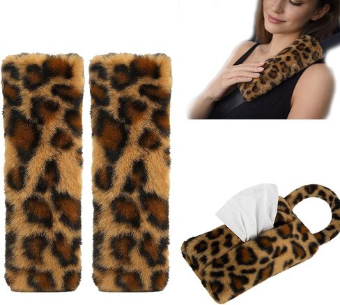 Galatee Leopard Print Seatbelt Covers – High-Density Faux Fur, Thick Cushion Padding, Helps Reduce Neck & Shoulder Irritation, Helps Relieve Driving Fatigue, Gift Idea in Saudi Arabia