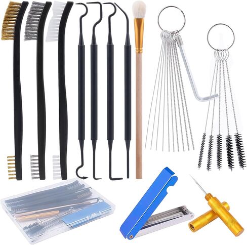Carburetor Cleaning Kit, 33 Piece Stainless Steel Carb Jet Cleaning Tool Set with Dual Brushes and 4 Hooks, High-Density Nylon, Fits Motorcycle Jets, Lawn Mowers, Welding Torch Tip Cleaner, Spray Guns in Saudi Arabia